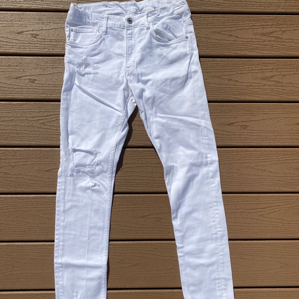 Distressed White Jeans